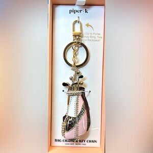 ⛳️PIPER K, Elegant pink & gold golf bag keychain/bag charm with rhinestone 💗NWT